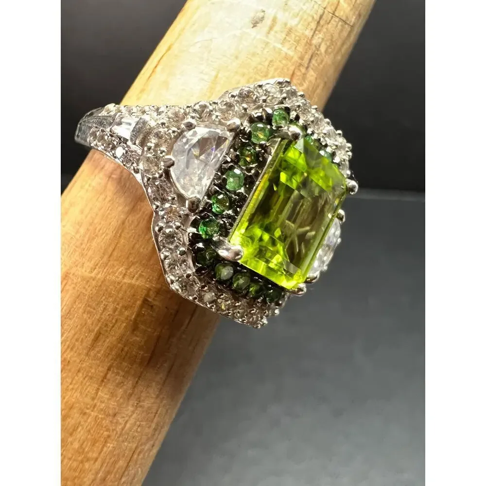 D’Joy Peridot Tsavorite Zircon Halo Ring 4.30ctw Sz 8